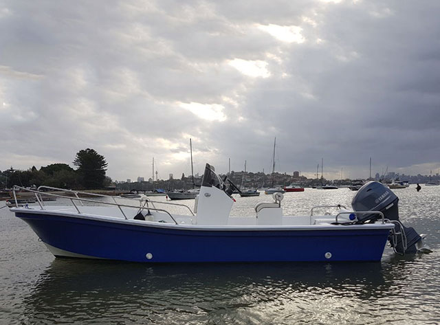 Fiberglass boat with engine